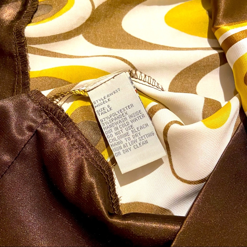 RW&CO Brown Peacock Pattern Satin Dress, Small - Picture 5 of 9
